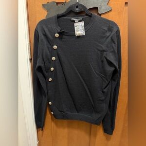 Acrobat Black Knit (cotton-cashmere) Top with Silver Buttons